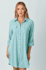 Buttondown shirt dress-Seafoam