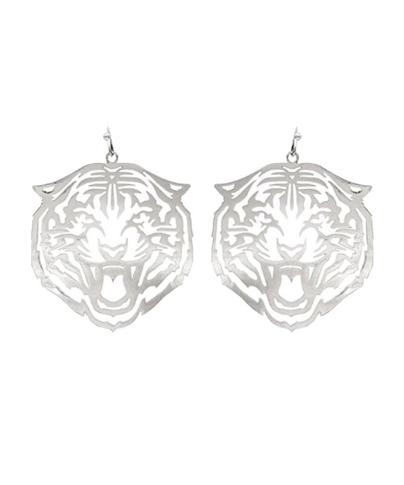 Tiger Filigree Dangle Earrings-Rhodium