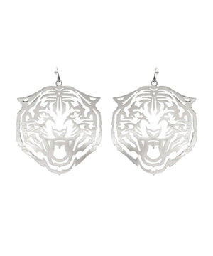 Tiger Filigree Dangle Earrings-Rhodium