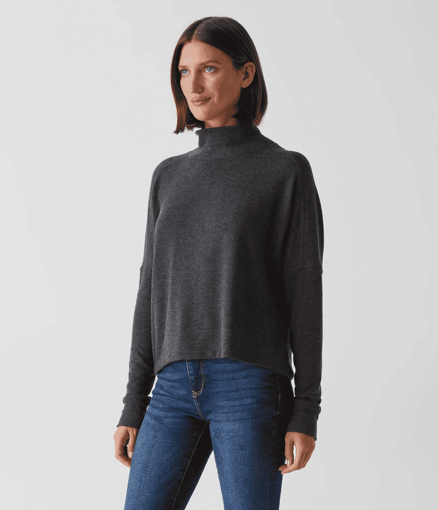 Frida Mock Neck Top-Charcoal