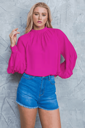 High Neck LS Top-Fuchsia