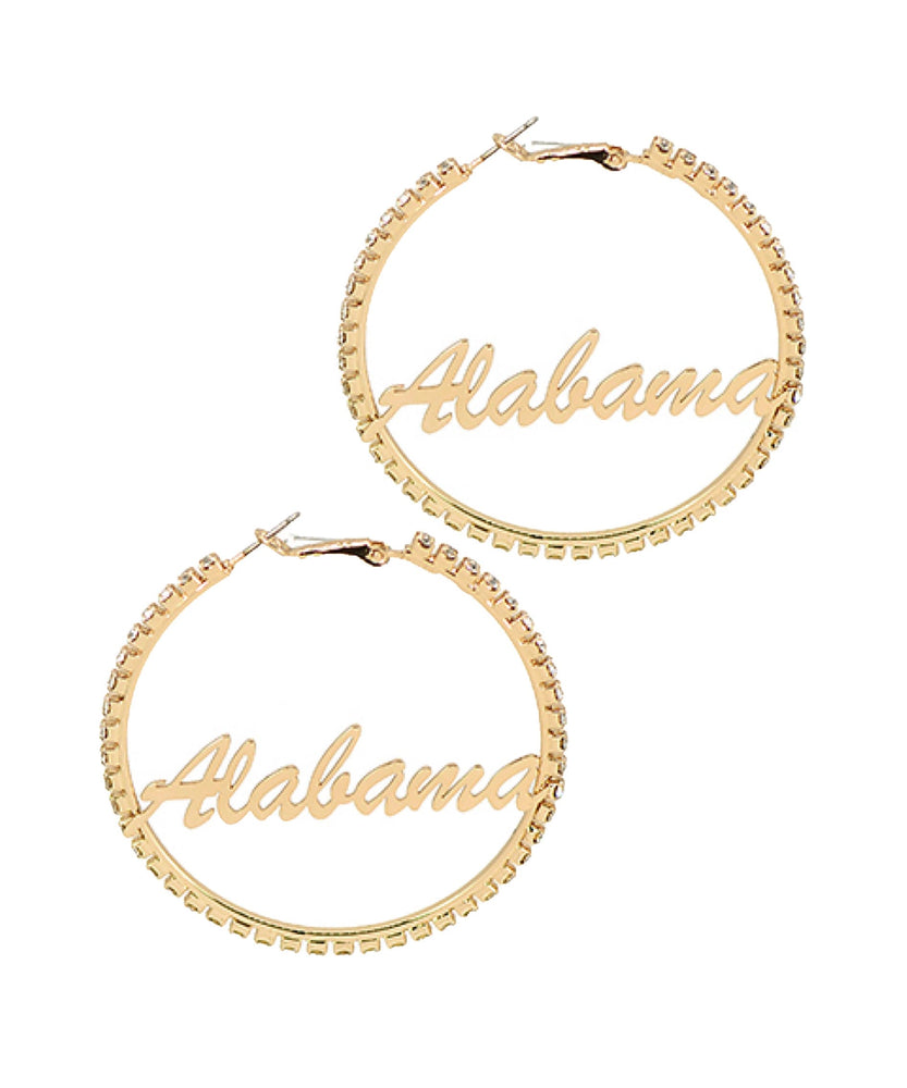 Alabama Pave Metal Hoops-Gold
