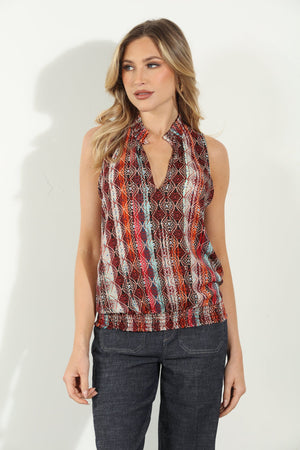 Smocked Sleeveless Top-Zak