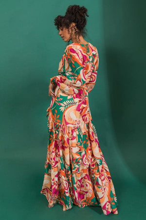 Printed Maxi Dress-Orange Multi