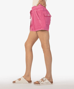 Smocked Drawcord Linen Shorts-Neon Pink