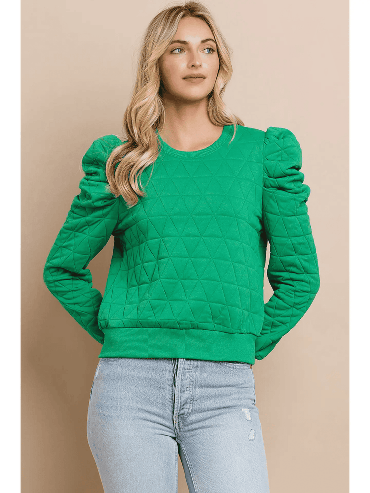 Quilted Pull Over Top-Kelly Green