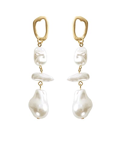 Pearl Dangle Earrings-Cream/Gold