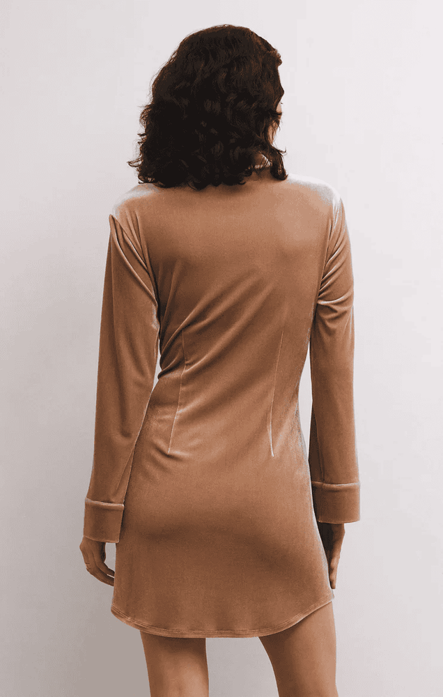 Dallon Velvet Wrap Dress-Mink