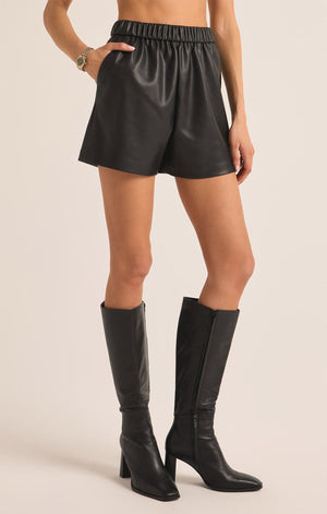 Tia Faux Leather Short-Black