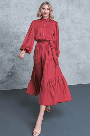 LS Midi Dress-Dark Rose