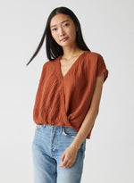 Evie Faux Wrap Top-Toffee