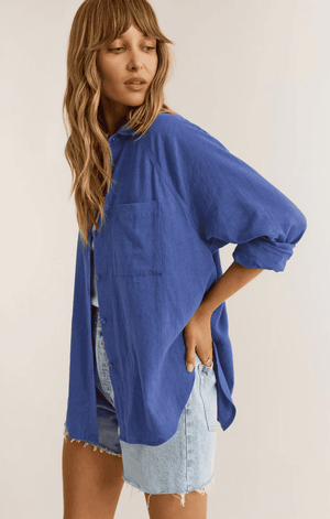 The Perfect Linen Top-Blue Wave
