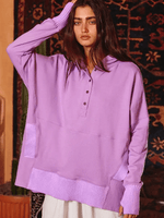 Long Sleeve Oversized Button Top- Lilac
