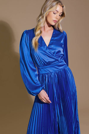 Solid Satin Jumpsuit- Bright Blue