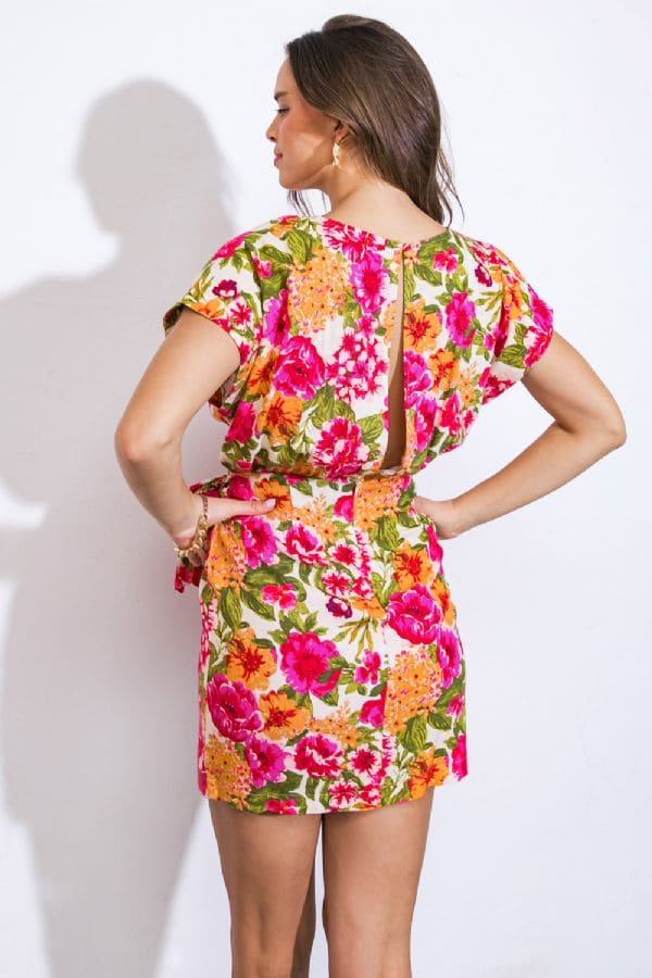 Printed Woven Mini Dress-Fuchsia/Yellow FINAL SALE