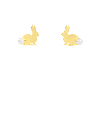 Pearl Tail Rabbit Studs-Gold