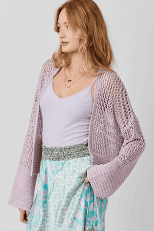 Relaxed Open Sweater Cardigan-Lavender