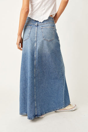 Come As You Are Denim Maxi Skirt-Sapphire Blue w Slit