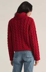 Tied To You Cable Knit Turtleneck Sweater-Haute Red