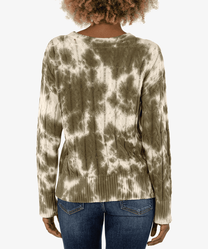 Celia Cable Knit Pullover-Olive/White