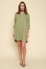 Buttondown Shirt Dress-Olive