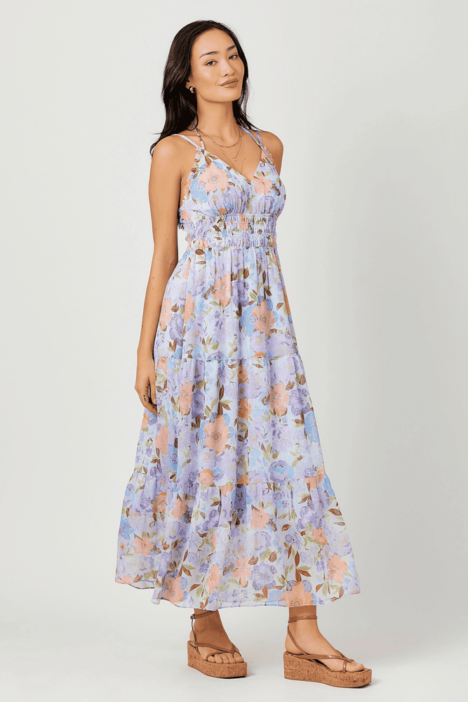 Printed Maxi Tiered Dress-Lavender Mix