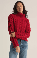 Tied To You Cable Knit Turtleneck Sweater-Haute Red