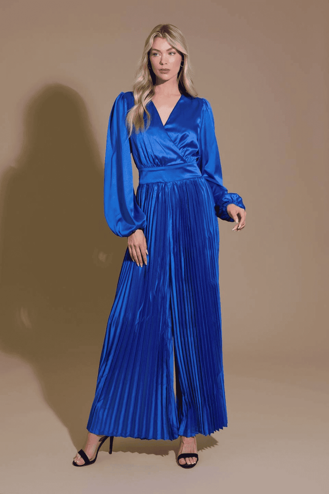 Solid Satin Jumpsuit- Bright Blue