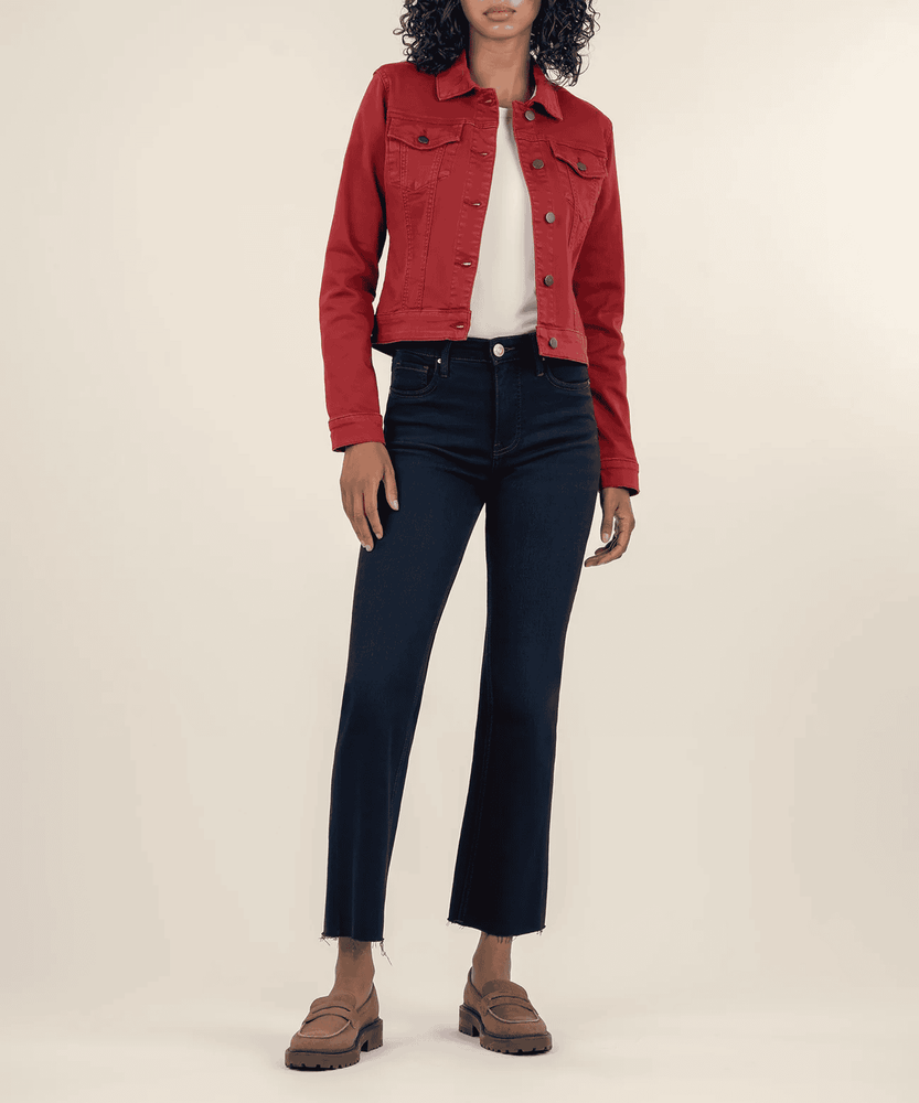 Julia Crop Denim Trucker Jacket-Red