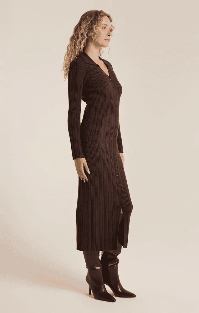 Danity Sweater Midi Dress-Coffee Bean