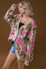 Sweater Knit Cardigan-Pink/Multi