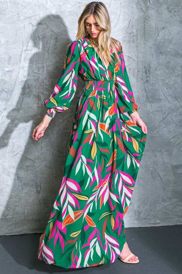 Printed Woven Maxi Dress-Green