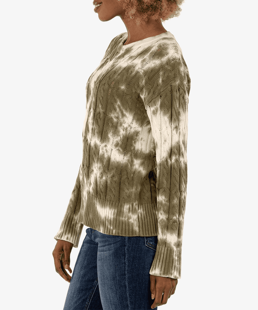 Celia Cable Knit Pullover-Olive/White