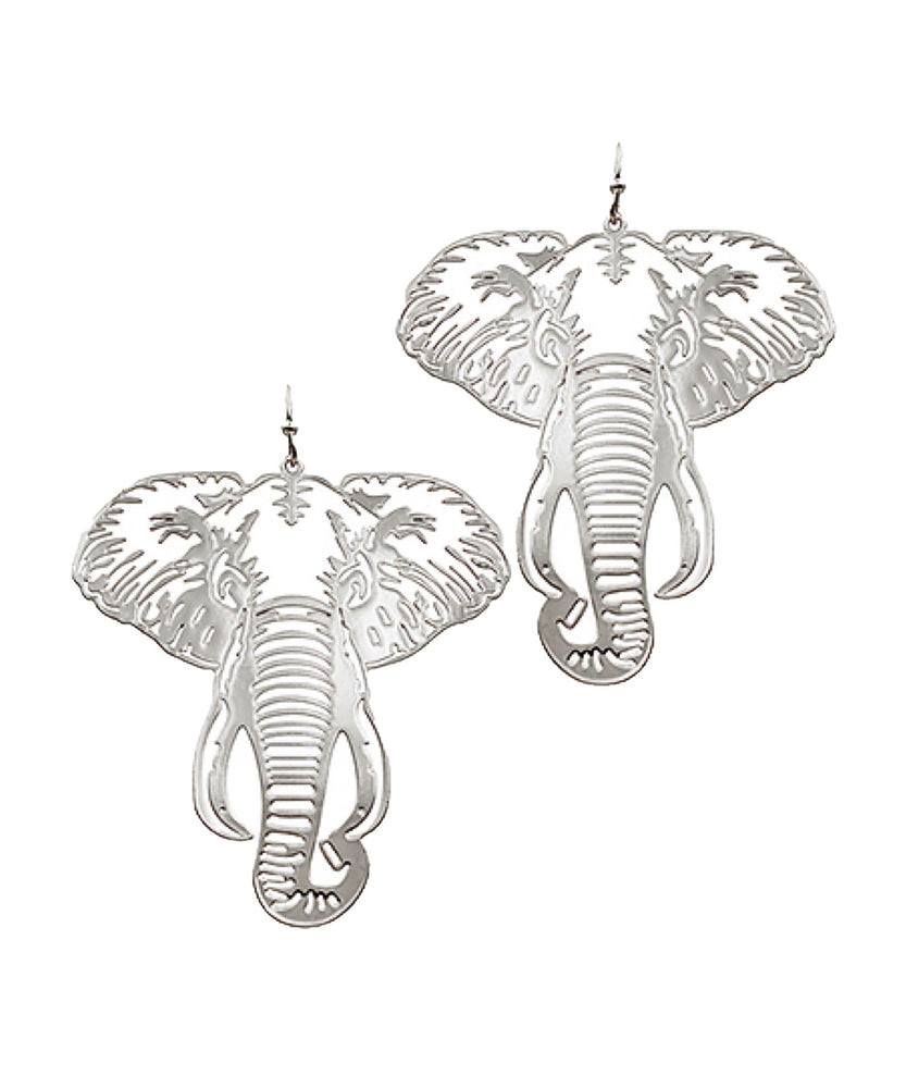 Filigree Elephant Earrings- Rhodium