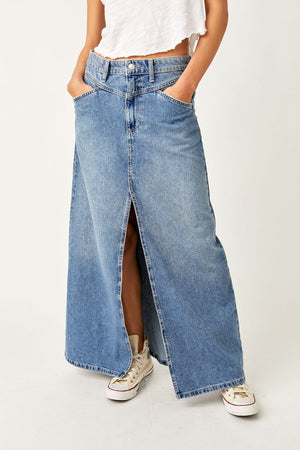Come As You Are Denim Maxi Skirt-Sapphire Blue w Slit