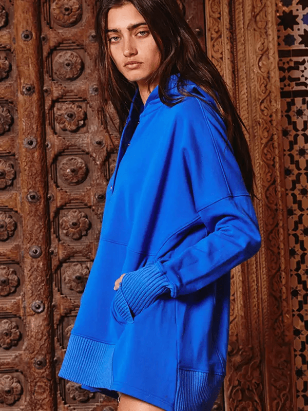 Long Sleeve Oversized Button Top- Royal Blue