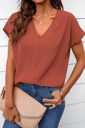 V-Neck SS Top-Rust