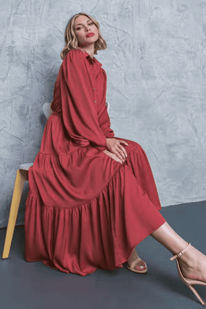 LS Midi Dress-Dark Rose