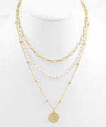 3 Layered Coin Pendant Necklace-Cream/Gold
