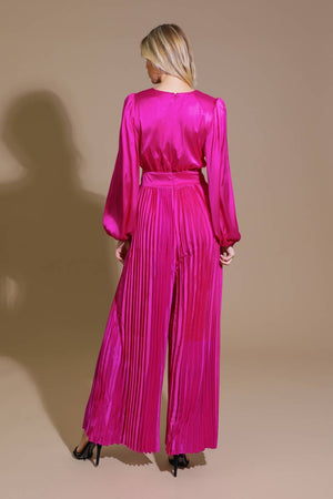 Solid Satin Jumpsuit- Fuchsia