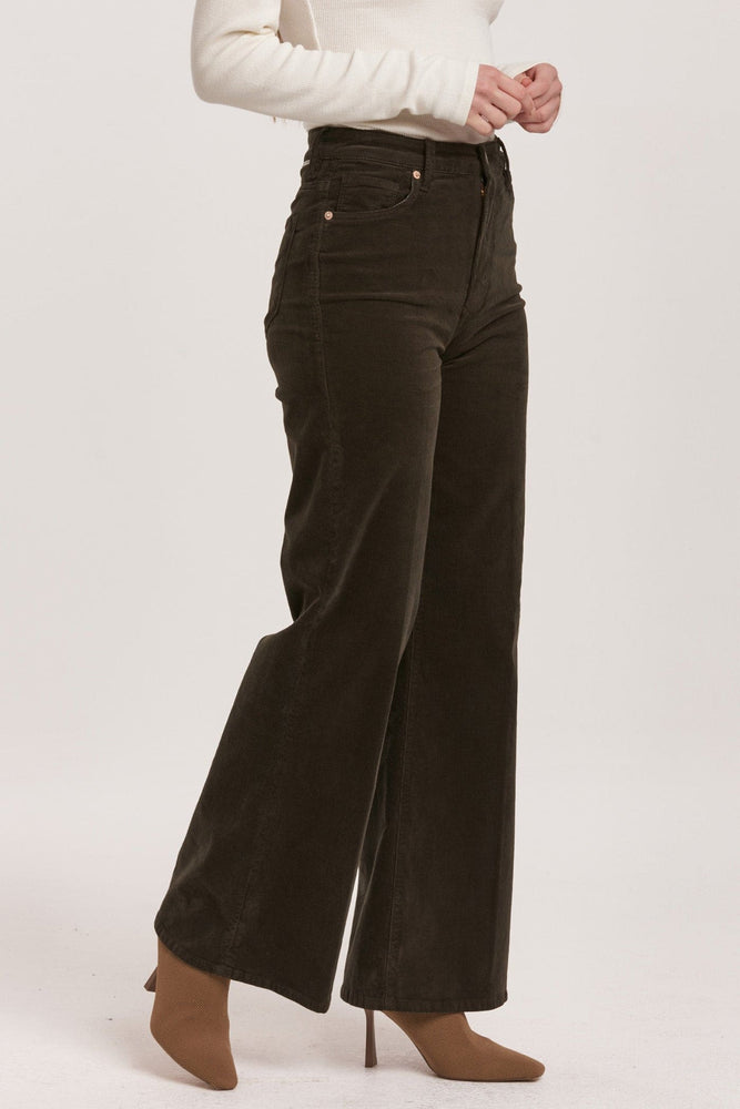 Fiona High Rise Wide Leg Jeans-Forest Pine Corduroy