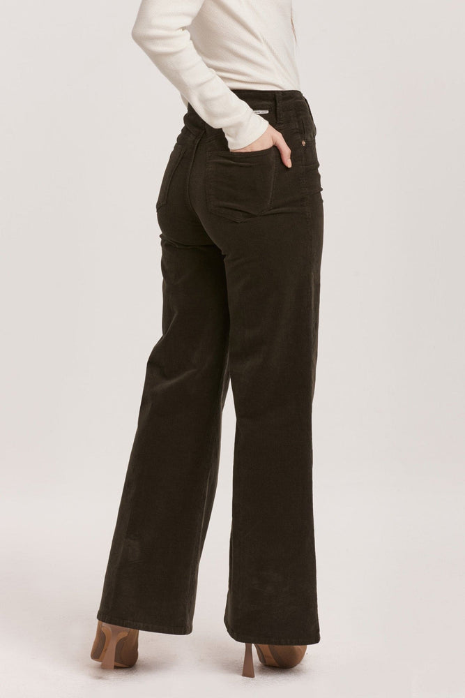 Fiona High Rise Wide Leg Jeans-Forest Pine Corduroy