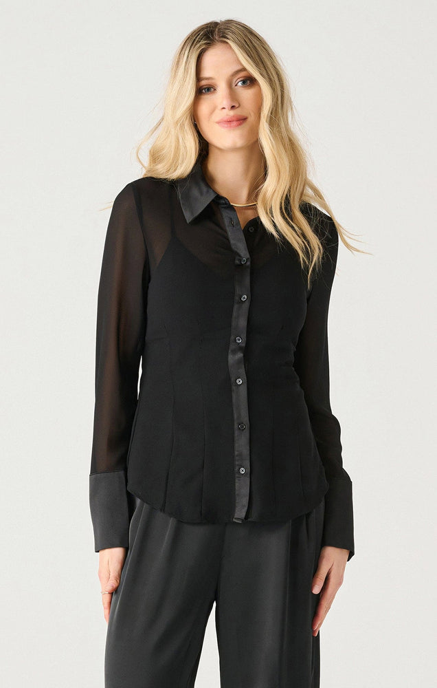 LS Sheer Cinched Blouse-Black