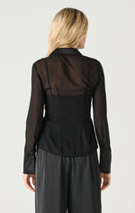 LS Sheer Cinched Blouse-Black