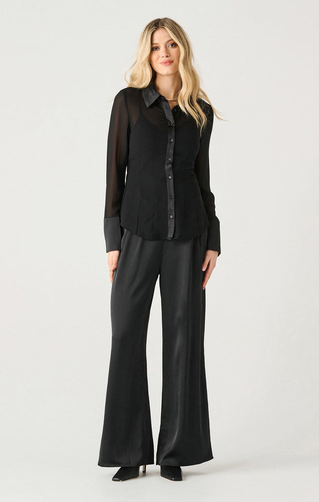 LS Sheer Cinched Blouse-Black