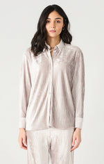 LS Button Front Velvet Shirt-Silver