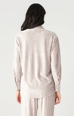 LS Button Front Velvet Shirt-Silver