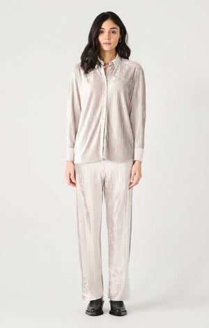 LS Button Front Velvet Shirt-Silver