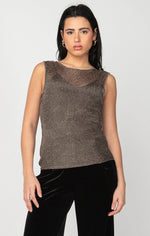 Metallic Mesh Top-Pewter