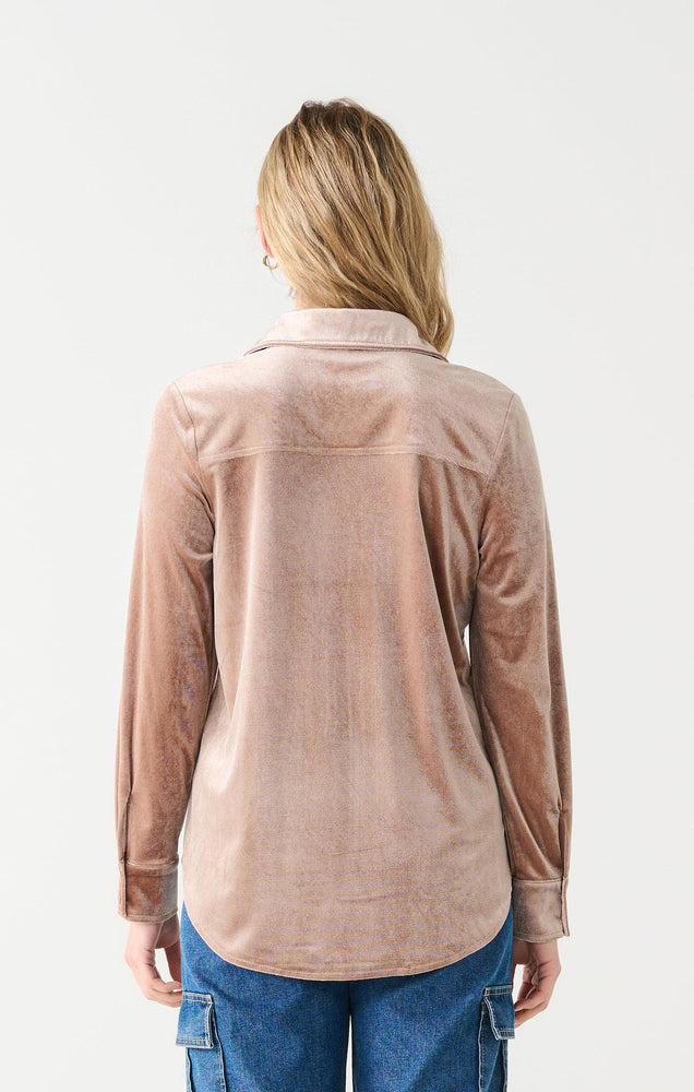 Button Front Velvet Shirt-Rusty Pink